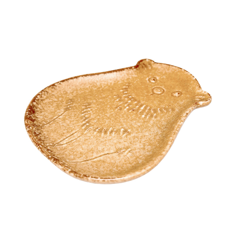 Minorutouki Mino Ware Hedgehog Mini Plate Brown Mustard
