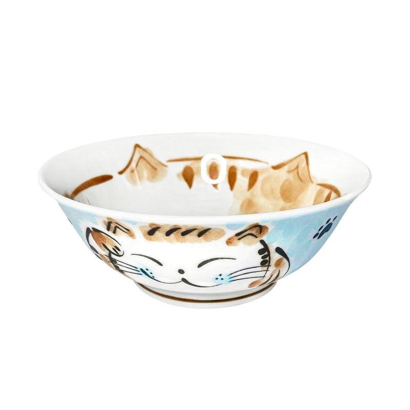Japanese Noodle Ramen Bowl 20.5cm Lucky Cat Blue
