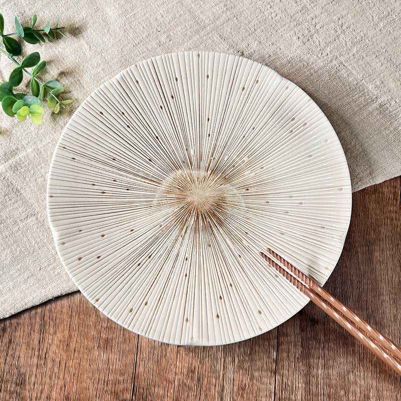 Ceramic Serving Plate 22cm Sendan Tokusa Beige Handmade In Japan
