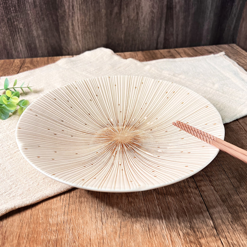 Ceramic Serving Plate 22cm Sendan Tokusa Beige Handmade In Japan