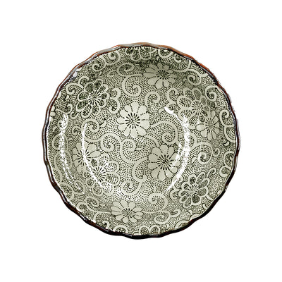 Japanese Ceramic Rice Bowl Antique Flowers & Vines 12cm