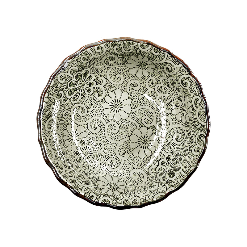 Japanese Ceramic Rice Bowl Antique Flowers & Vines 12cm