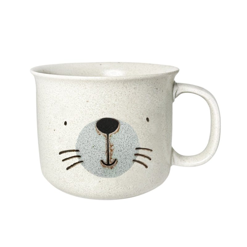 Japanese Ceramic MOGUMOGU Cup Mug With Handle Cute Seal 450ml