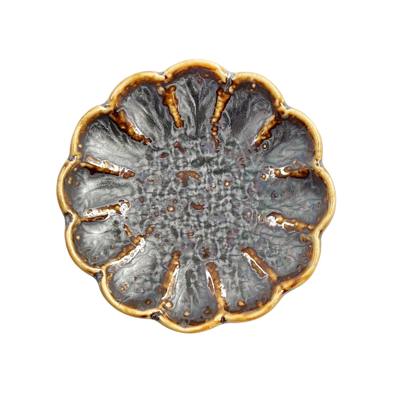 Japanese Ceramic Sauce Dish 8.5cm Potsuri Chrysanthemum Caramel