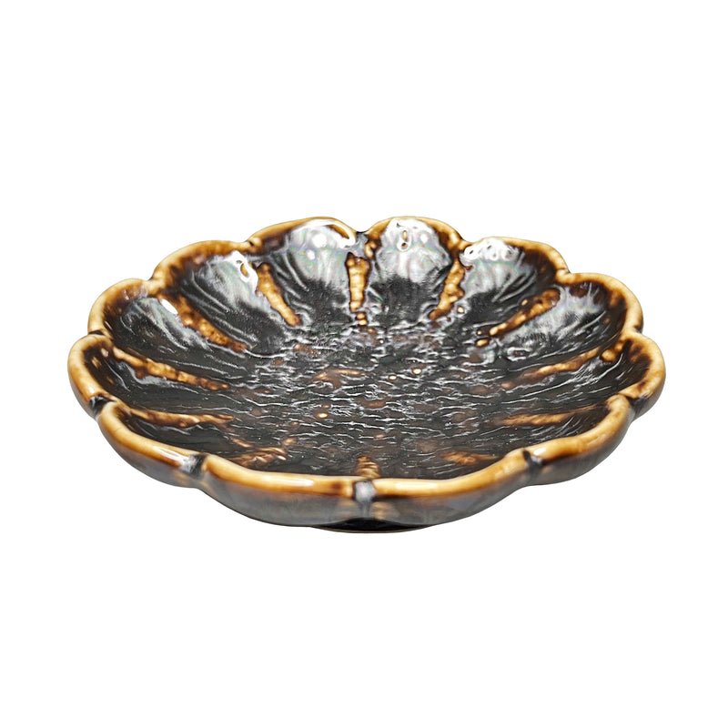 Japanese Ceramic Sauce Dish 8.5cm Potsuri Chrysanthemum Caramel