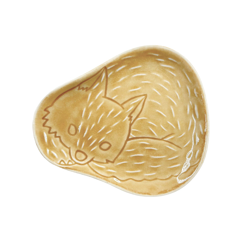 Minorutouki Mino Ware Fox Mini Plate Brown Mustard