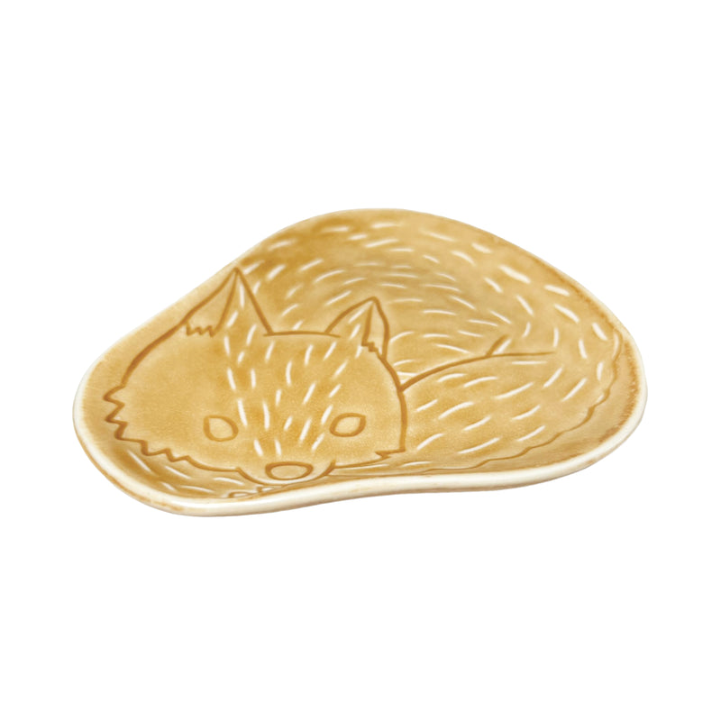 Minorutouki Mino Ware Fox Mini Plate Brown Mustard