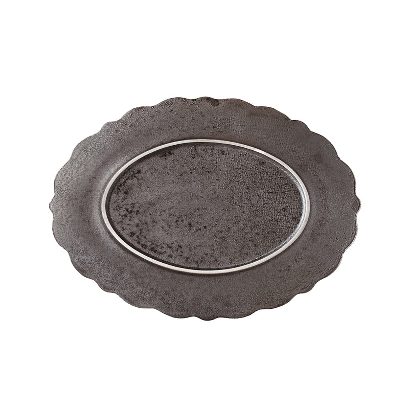 Japanese Oval Sauce Dish 12cm Minorutouki Omnis Kuro Brown