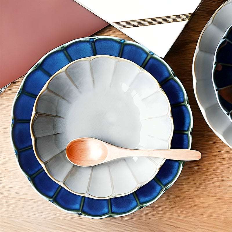 Japanese Handmade Serving Plate 22cm Blue Glaze