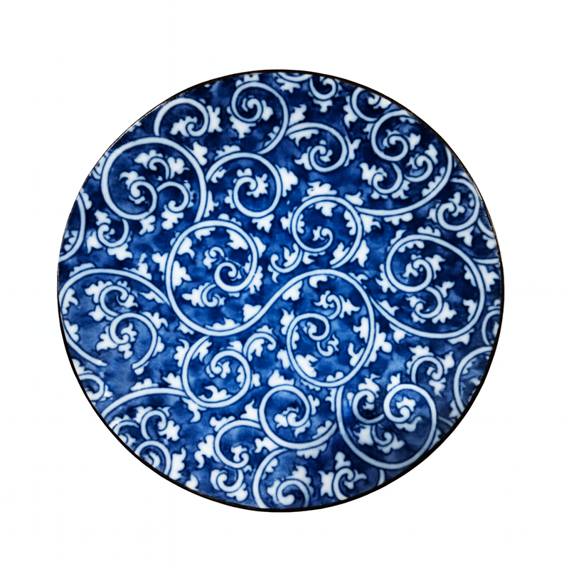 Japanese Porcelain Small Dish Blue Arabesque Swirl Plate 12cm