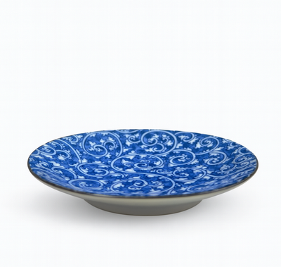 Japanese Porcelain Small Dish Blue Arabesque Swirl Plate 12cm