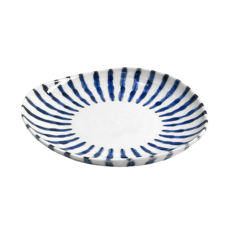 Japanese Ceramic Irregular Plate 16cm Blue Stripes