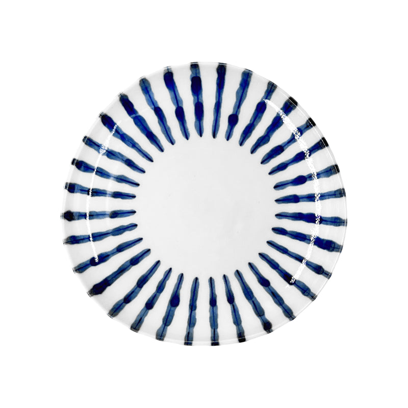 Japanese Ceramic Irregular Plate 16cm Blue Stripes
