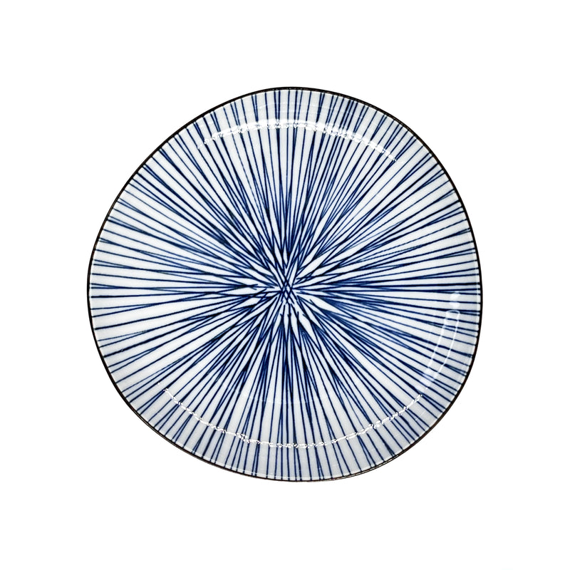 Japanese Ceramic Irregular Serving Plate 16.5cm Blue Lines