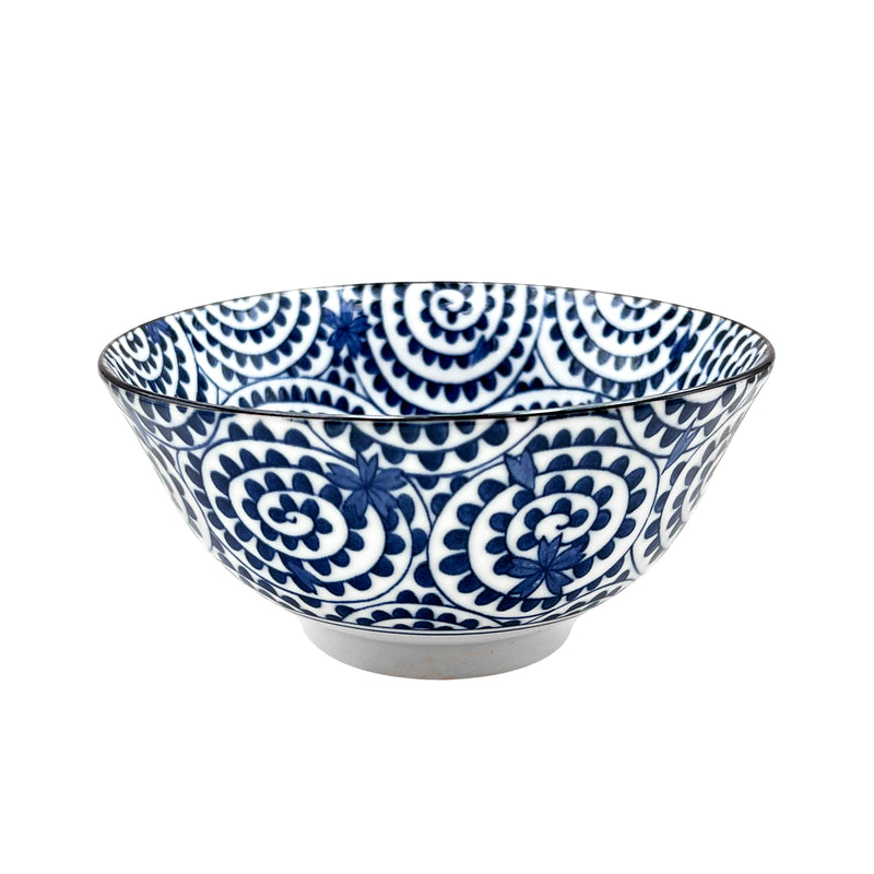 Japanese Ramen Bowl Marubi 15cm Blue Swirl Flower