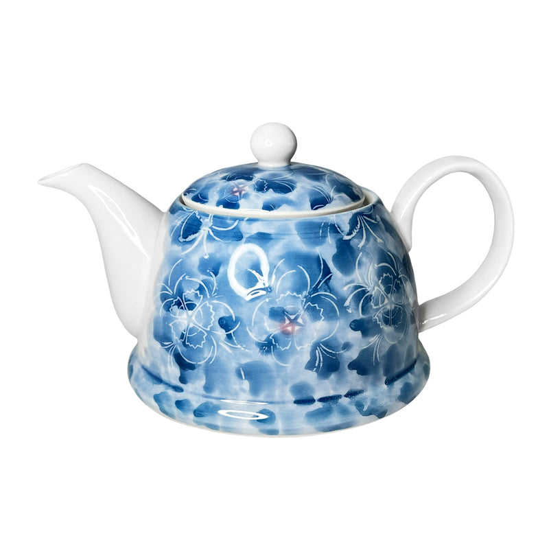 Japanese Ceramic Tea Pot With Handle Plum Bossom Azure