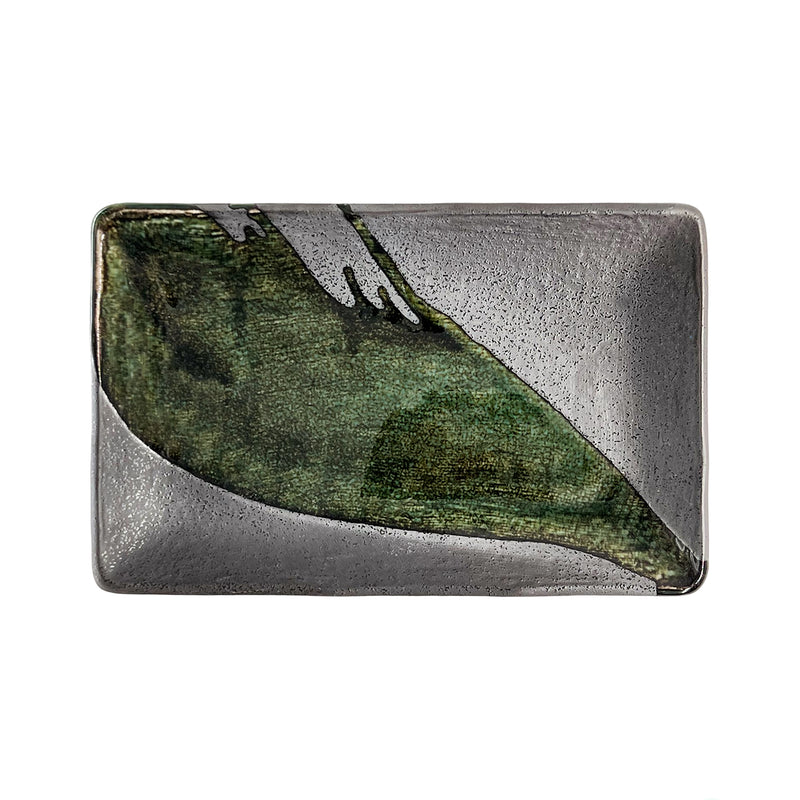 Japanese Rectangular Ceramic Plate 21cm Green Zen