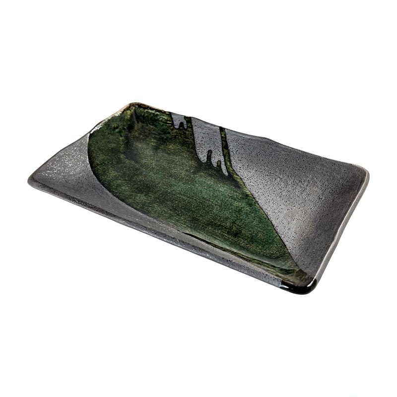 Japanese Rectangular Ceramic Plate 21cm Green Zen