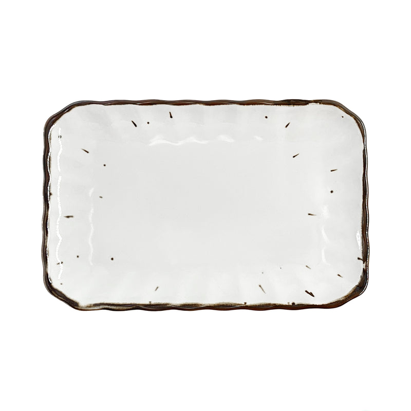 Japanese Serving Plate Rectangle 19.5cm Milk Drop Glaze