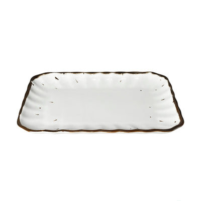 Japanese Serving Plate Rectangle 19.5cm Milk Drop Glaze
