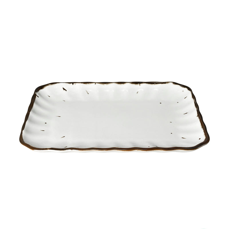 Japanese Serving Plate Rectangle 19.5cm Milk Drop Glaze