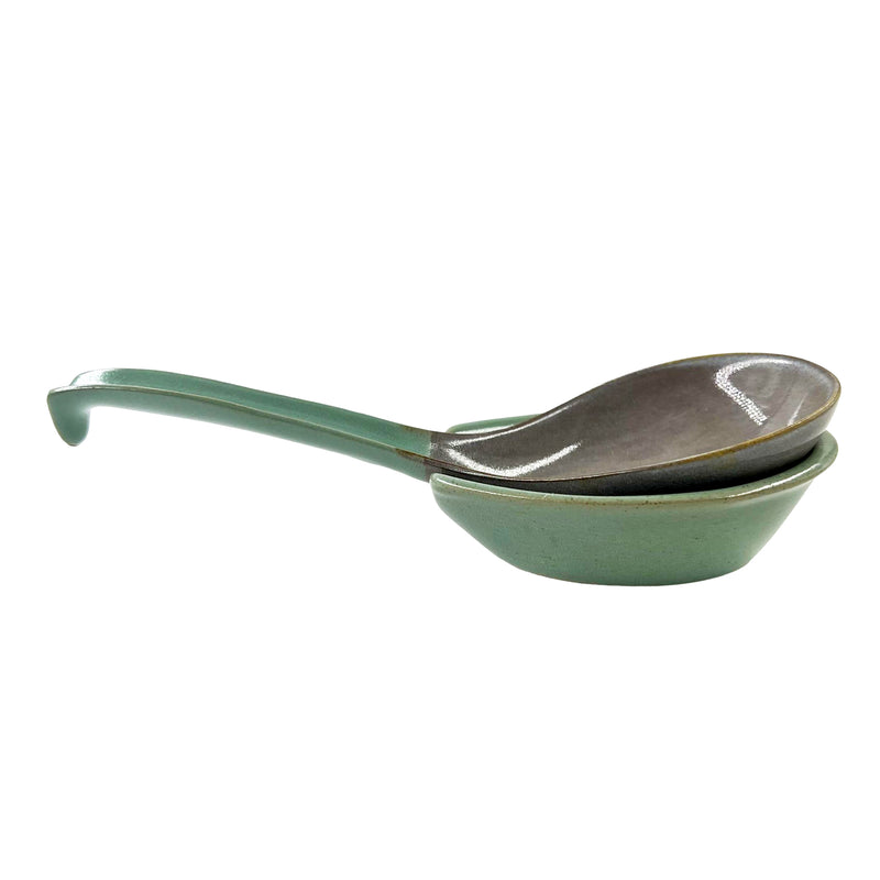 Japanese Spoon & Holder Set Green Grey