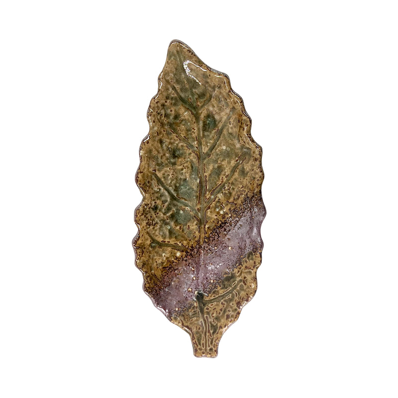 Japanese Ceramic Leaf Dish 26cm Handmade Raw Umber