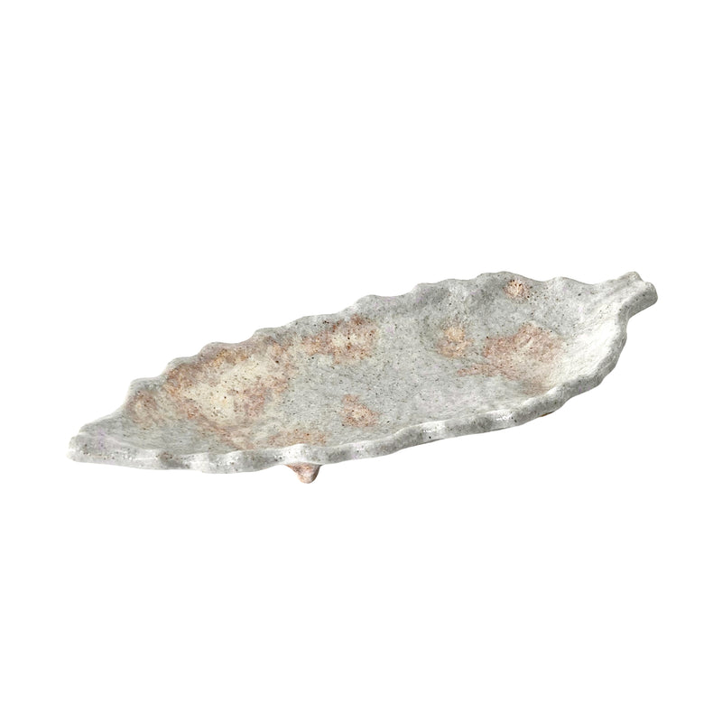 Japanese Ceramic Leaf Dish 26cm Handmade Shimmer Silver