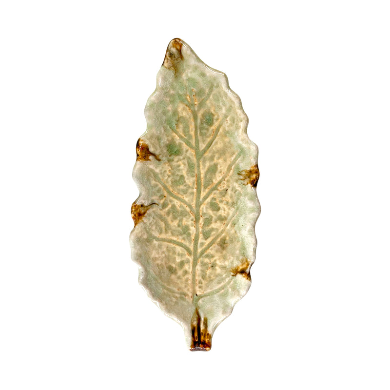 Japanese Ceramic Leaf Dish 26cm Handmade Jade Green