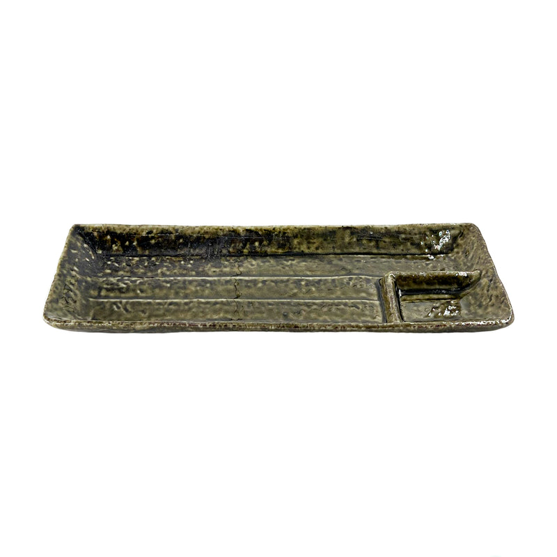 Japanese Retro Ceramic Serving Plate With Dipping Divider Green 33cm