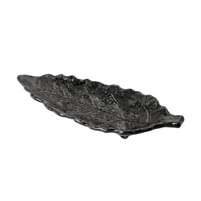 Japanese Ceramic Leaf Dish 26cm Handmade Smokey Black