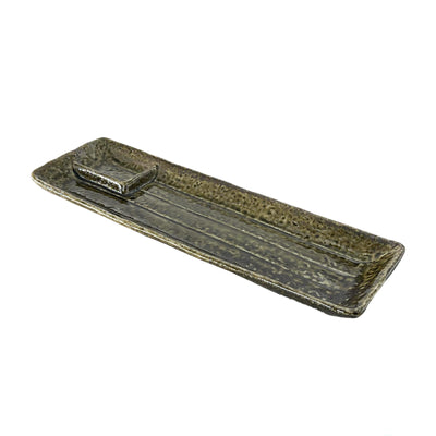 Japanese Retro Ceramic Serving Plate With Dipping Divider Green 33cm