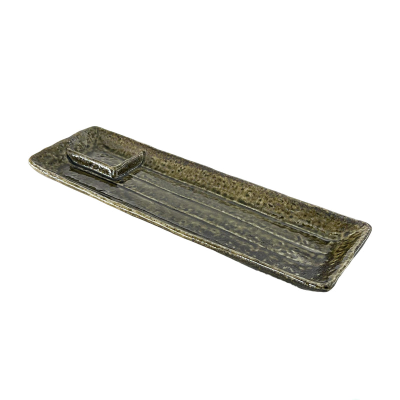 Japanese Retro Ceramic Serving Plate With Dipping Divider Green 33cm