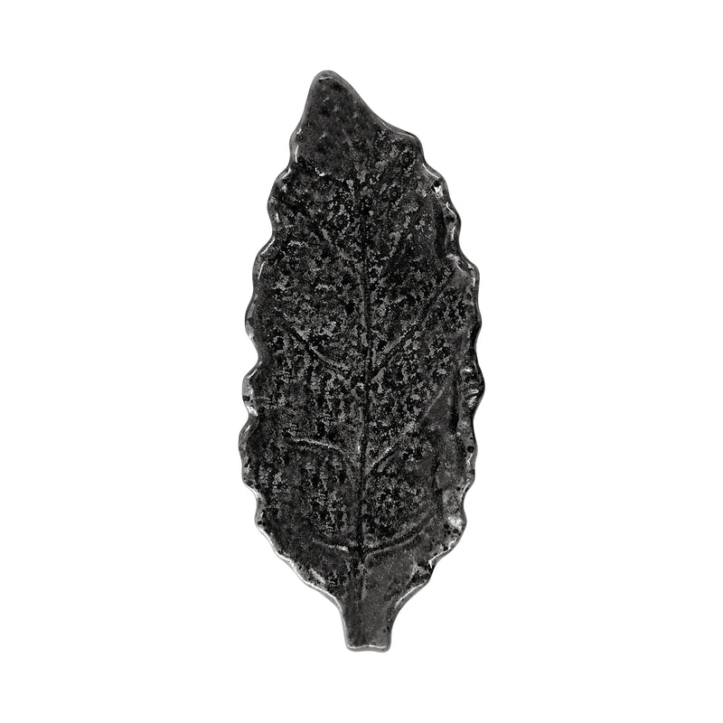 Japanese Ceramic Leaf Dish 26cm Handmade Smokey Black