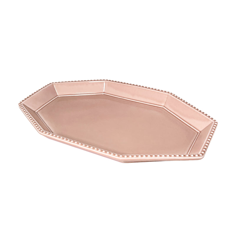 Minorutouki Mino Ware "Amy" Long Octagonal Serving Plate Pink 29cm