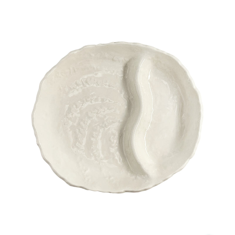 Japanese Banko Ware Divider Plate 20cm White Stone