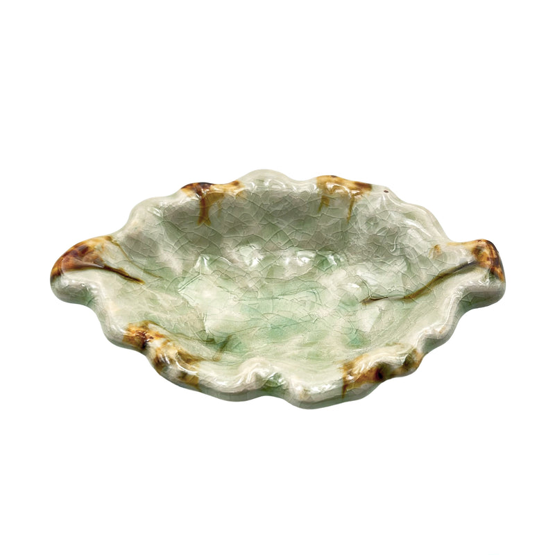 Japanese Ceramic Sauce Dish Leaf Shape Jade 13cm