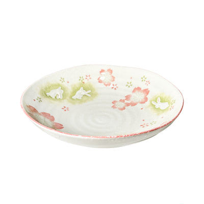 Japanese Serving Plate 21cm Peach Blossom & Rabbit