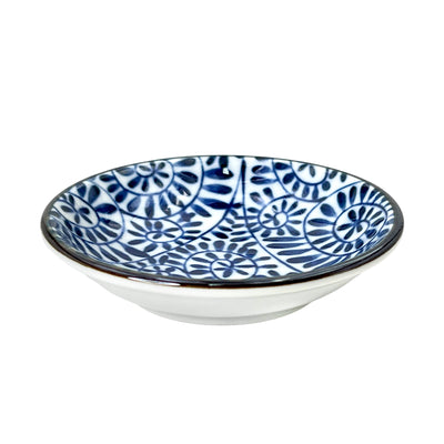 Japanese Ceramic Sauce Dish 9cm Blue Swirl Flower