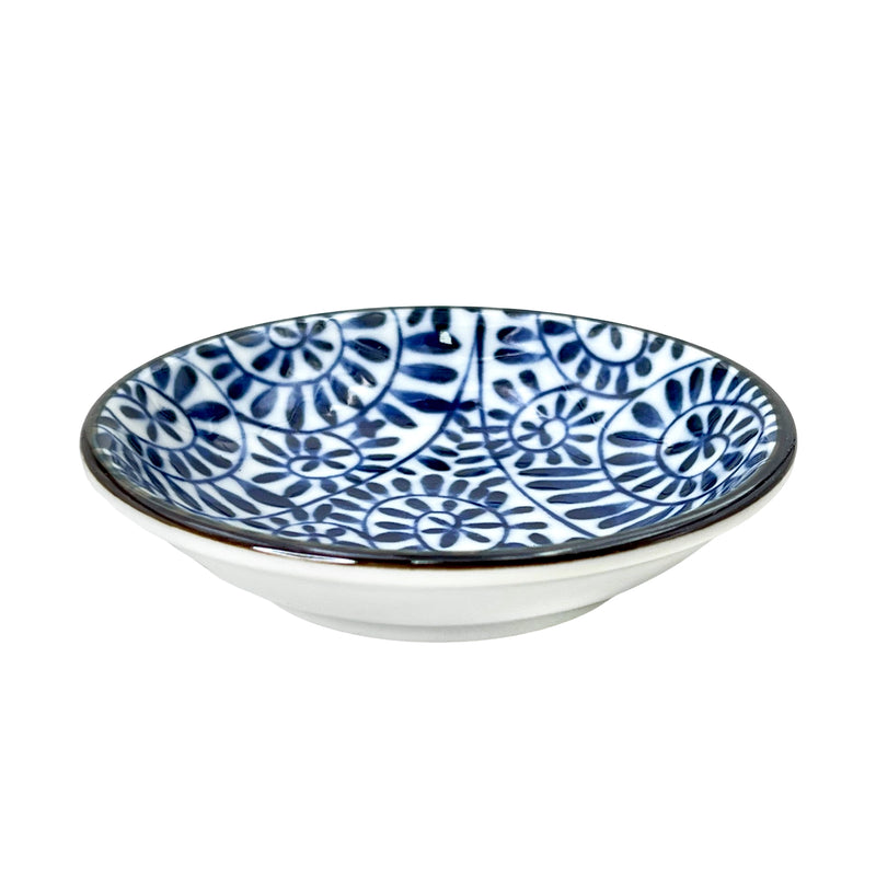 Japanese Ceramic Sauce Dish 9cm Blue Swirl Flower