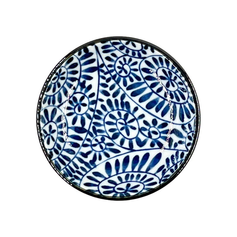 Japanese Ceramic Sauce Dish 9cm Blue Swirl Flower