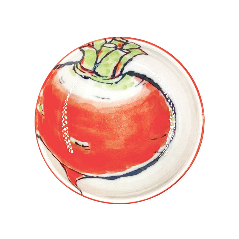 Japanese Ceramic Sauce Dish 9.5cm Hand Printed Radish
