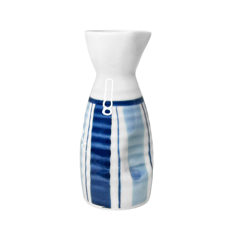 Japanese Handmade Sake Bottle Blue Vertical Stripes