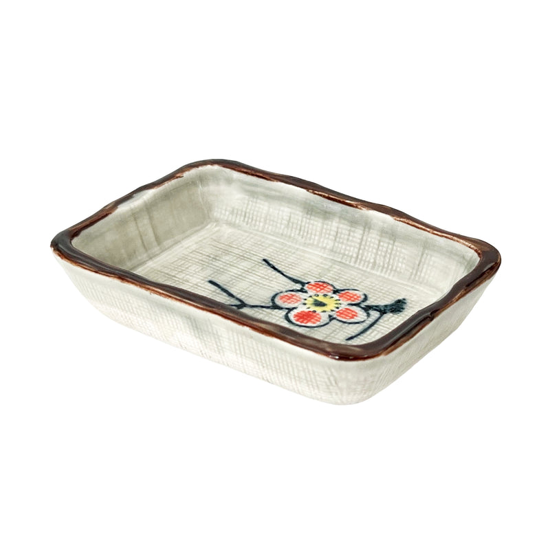 Vintage Flower Pottery Rectangular Sauce Dish 8.5cm