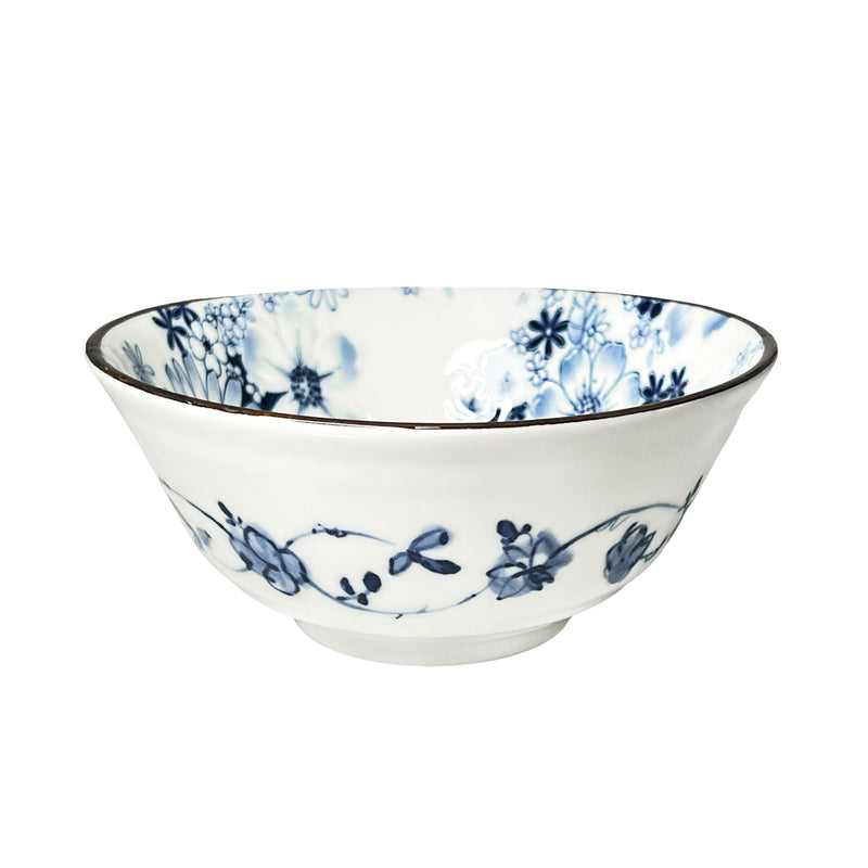Japanese Blue and White Porcelain Pansy Noodle Bowl 15.5cm