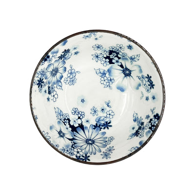 Japanese Blue and White Porcelain Pansy Noodle Bowl 15.5cm