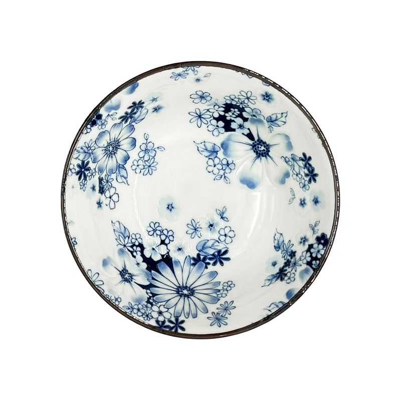 Japanese Blue and White Porcelain Pansy Noodle Bowl 15.5cm