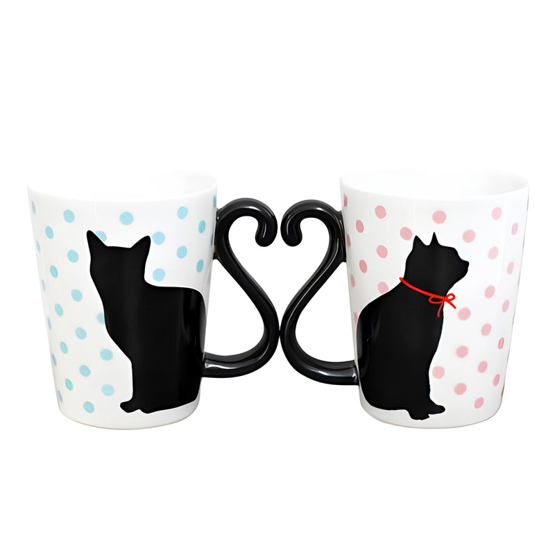 Mug Tea Cup Couple Series Black Cat & Polka Dot (Pair Of Cups)
