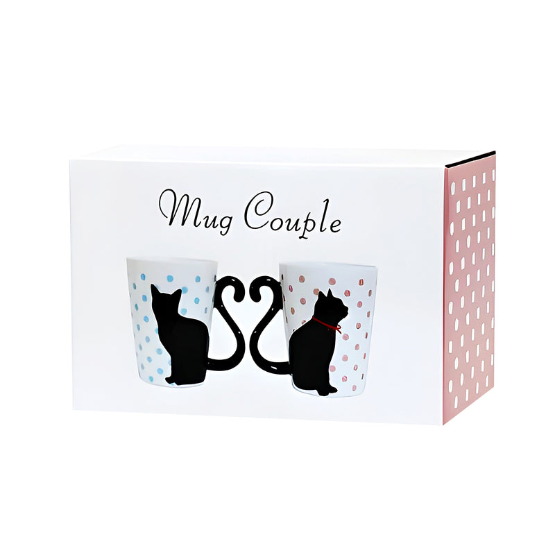 Mug Tea Cup Couple Series Black Cat & Polka Dot (Pair Of Cups)