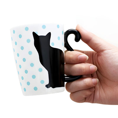 Mug Tea Cup Couple Series Black Cat & Polka Dot Blue